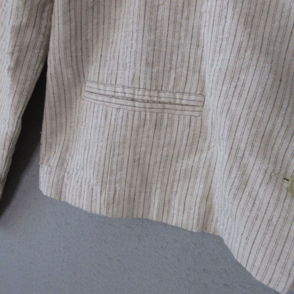 Poetry Hemp Stripe Beige Mandarin Collar Boxy Jacket Top - Picture 3 of 13